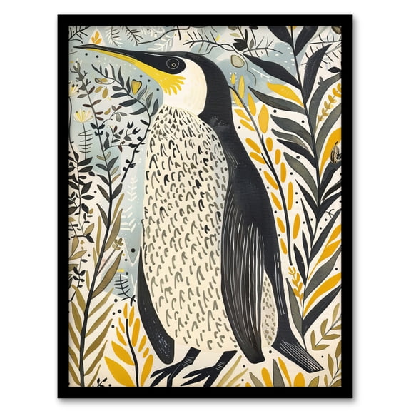 Artery8 Rustic Penguin Quirky Botanical Animal Portrait Living Room Art Print Framed Poster Wall Decor 12x16 inch