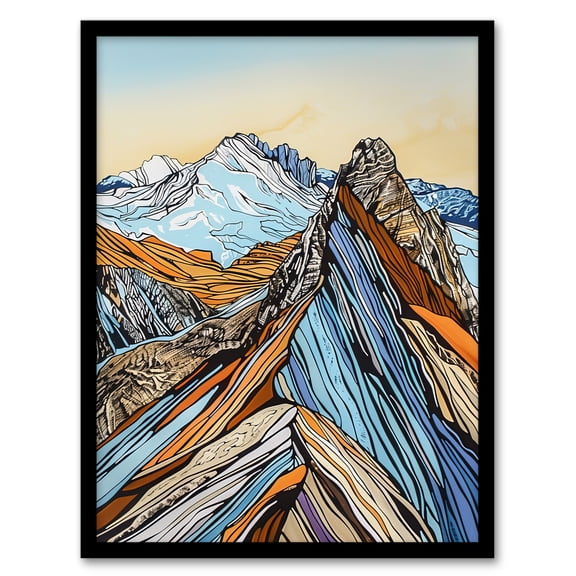 Artery8 Scafell Pike Mountain Peaks Stylised Landscape Living Room Art Print Framed Poster Wall Decor 12x16 inch