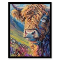 Artery8 Scottish Highland Cow Hairy Coo Oil Painting For Living Room Art Print Framed Poster Wall Decor 12x16 inch