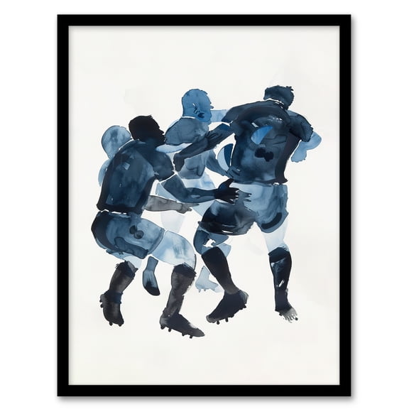 Artery8 Scrum Rugby Football Sport Players Watercolour Living Room Art Print Framed Poster Wall Decor 12x16 inch