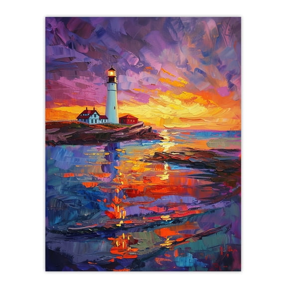 Artery8 Seaside Sunset St Mary's Lighthouse Whitley Bay Living Room Unframed Wall Art Print Poster Home Decor Premium
