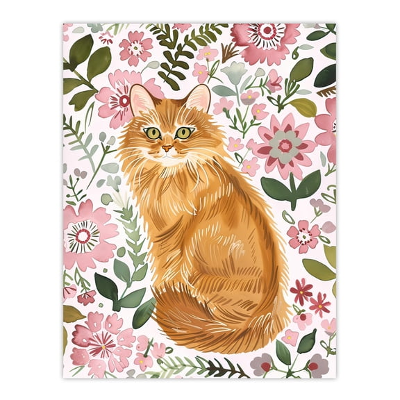 Artery8 Somali Cat Lover Pink Flower Rustic Pattern Living Room Large Wall Art Poster Print Thick Paper 18X24 Inch