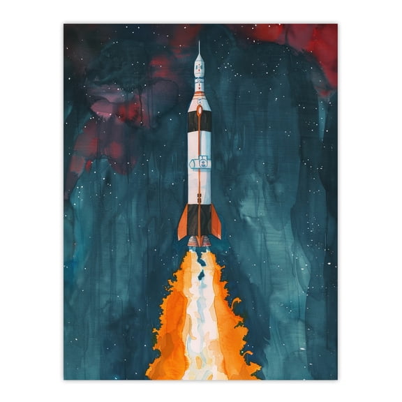Artery8 Space Apollo 11 Saturn V Rocket Launch Painting Living Room Extra Large XL Wall Art Poster Print
