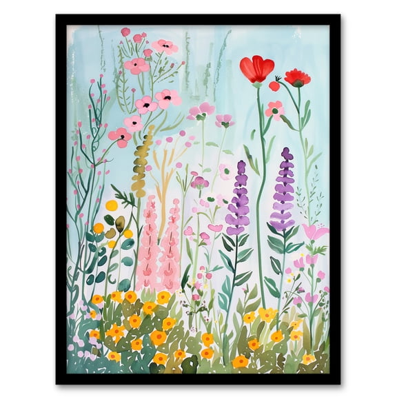 Artery8 Spring Wild Flower Meadow Watercolour Painting Living Room Art Print Framed Poster Wall Decor 12x16 inch