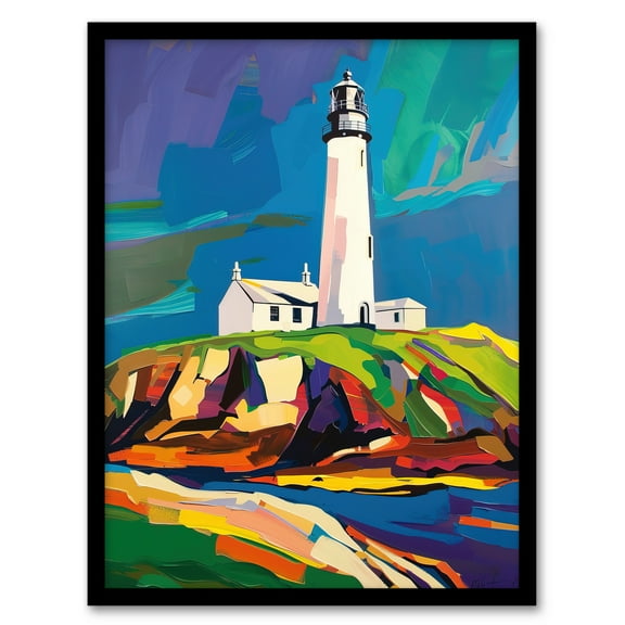 Artery8 St Mary's Lighthouse Northen Lights Sky Colourful Bathroom Toilet Art Print Framed Poster Wall Decor 12x16 inch