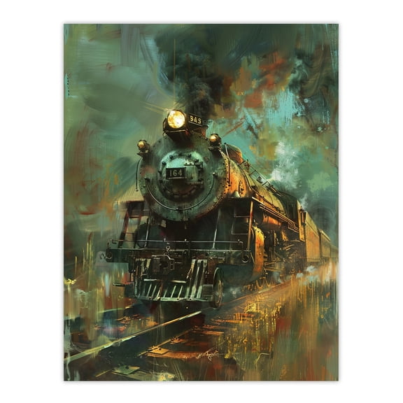 Artery8 Steam Train on Tracks Modern Painting Dark Living Room Large Wall Art Poster Print Thick Paper 18X24 Inch
