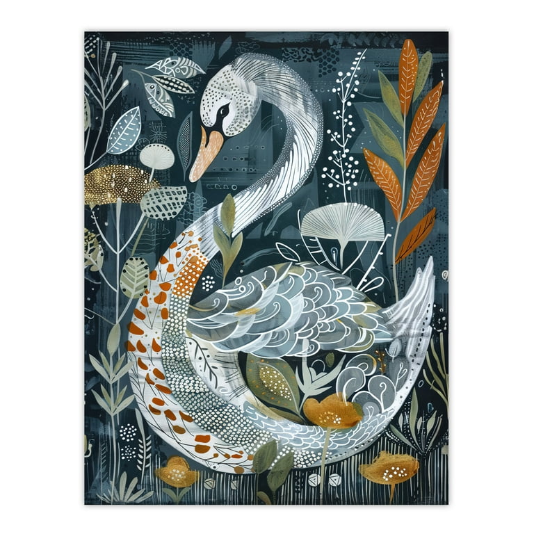 artery8-stylised-nature-pattern-swan-folk-art-painting-living-room-large-wall-art-poster-print-thick-paper-18x24-inch-walmart-com