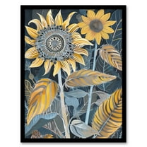 Artery8 Stylised Sunflower Yellow Blue Pattern Painting Living Room Art Print Framed Poster Wall Decor 12x16 inch