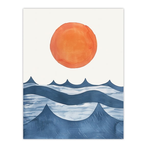 Artery8 Summer Sun Over Ocean Waves Abstract Watercolour Living Room Extra Large XL Wall Art Poster Print