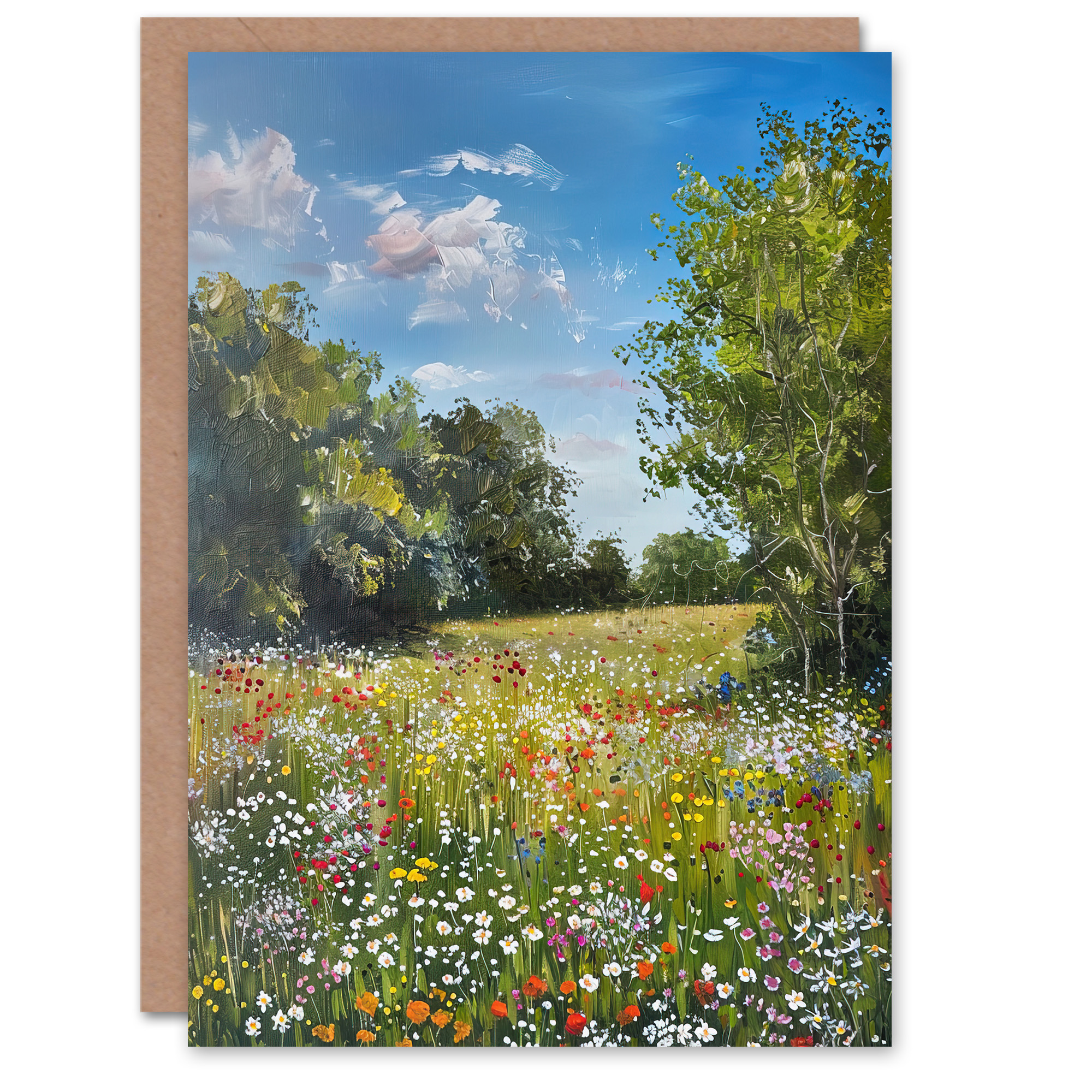 Artery8 Stampa D'Arte Con Cornice - Prato Fiorito Di Campagna In Stile Folk - Quadro 23x18cm (9x7 Pollici) Per Parete