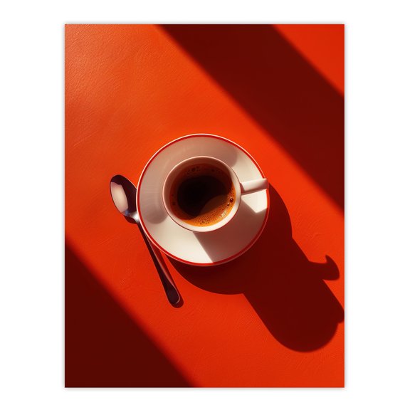 Artery8 Sunrise Coffee Cup Shadow Red Aerial View Kitchen Unframed Wall Art Print Poster Home Decor Premium