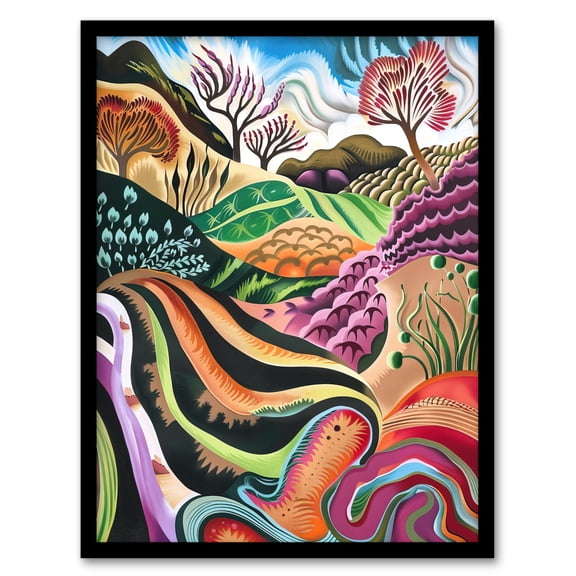 Artery8 Sutton Bank North York Moors Trippy Painting Living Room Artwork Framed Wall Art Print A4