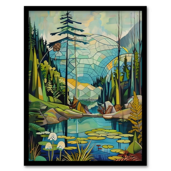 Artery8 The Eden Project Eco Dome Stylised Painting Hippy Living Room Art Print Framed Poster Wall Decor 12x16 inch