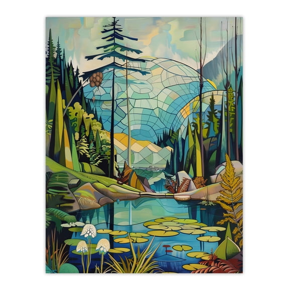 Artery8 The Eden Project Eco Dome Stylised Painting Hippy Living Room Large Wall Art Poster Print Thick Paper 18X24 Inch