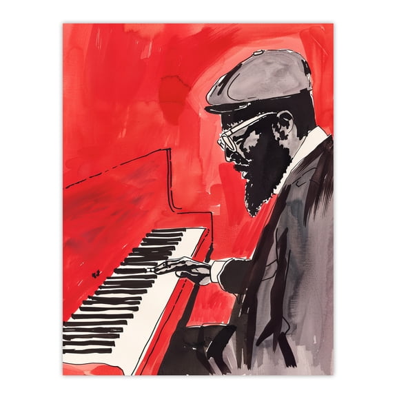 Artery8 Thelonious Monk Jazz Piano Music Red Portrait Living Room Unframed Wall Art Print Poster Home Decor Premium