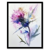 Artery8 Thistle Flower Bloom Soft Watercolour Painting Living Room Art Print Framed Poster Wall Decor 12x16 inch