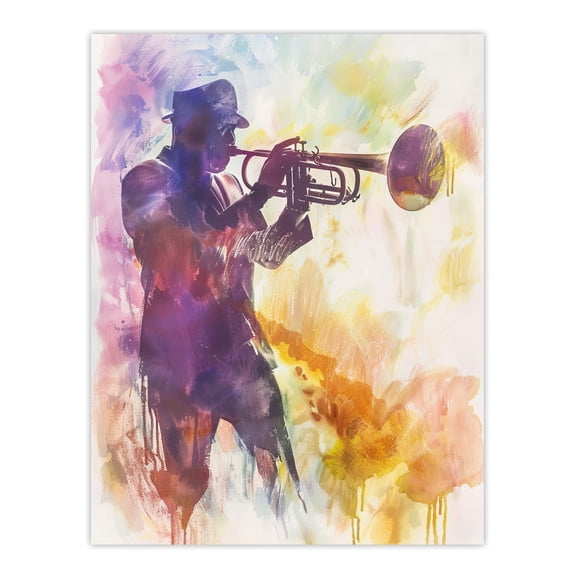 Artery8 Trombonist Playing Jazz Music Watercolour Musical Living Room Large Wall Art Poster Print Thick Paper 18X24 Inch