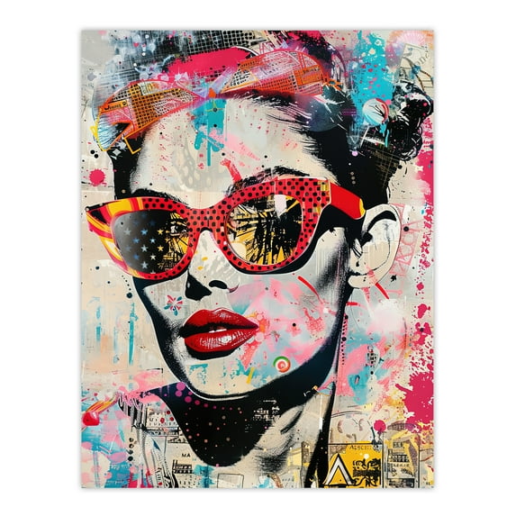 Artery8 Vintage Lady Sunglasses Portrait Street Pop Art Living Room Unframed Wall Art Print Poster Home Decor Premium