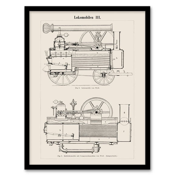 Artery8 Vintage Locomotive Train Engine Compartments Framed Wall Art Print Home Décor A4