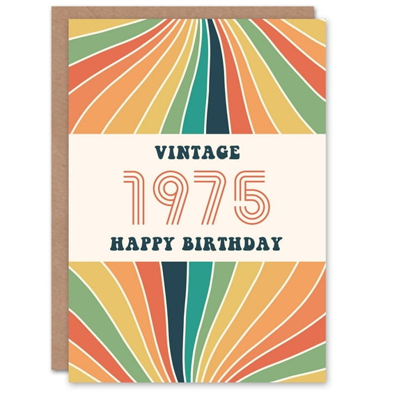 Artery8 Vintage Retro Him Her Rainbow Born 1975 Aged 50 Years Old 50th Birthday Card Mum Dad Gran Grandad