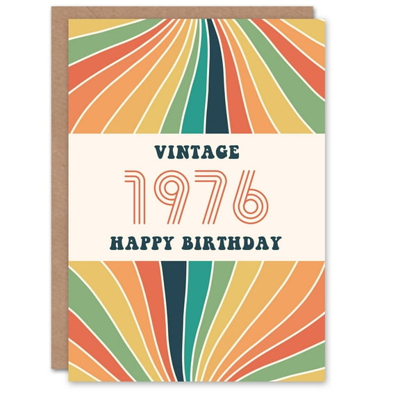 Artery8 Vintage Retro Him Her Rainbow Born 1976 Aged 49 Years Old 49th Birthday Card Mum Dad Gran Grandad