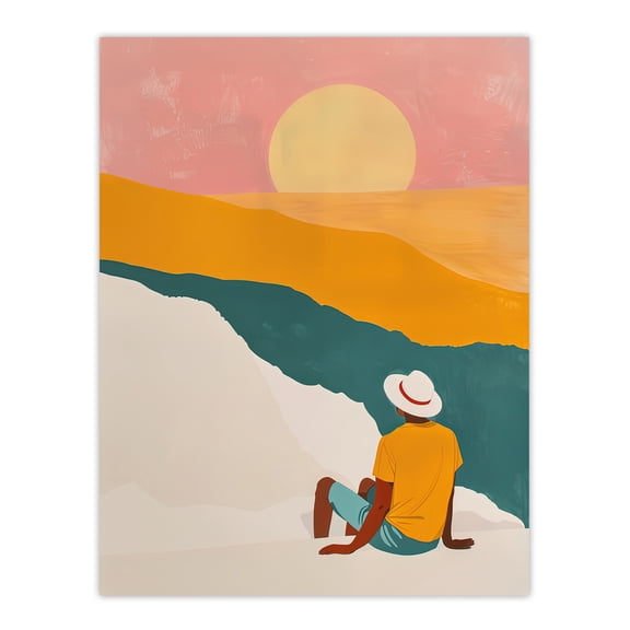 Artery8 Watching the Sunset Block Print Beach Relax Boho Living Room Bathroom Unframed Wall Art Print Poster Home Decor