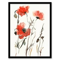 Artery8 Watercolour Poppy Flowers Bright Abstract Floral Living Room Art Print Framed Poster Wall Decor 12x16 inch