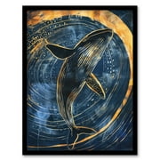 Artery8 Whale Gold Blue Water Surface Ripple Painting For Living Room Art Print Framed Poster Wall Decor 12x16 inch