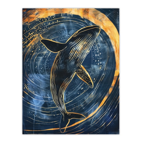 Artery8 Whale Gold Blue Water Surface Ripple Painting For Living Room Unframed Wall Art Print Poster Home Decor