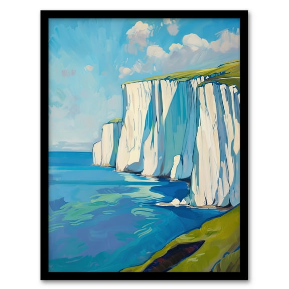 Artery8 White Cliffs of Dover Coastal Landscape Painting Living Room Art Print Framed Poster Wall Decor 12x16 inch