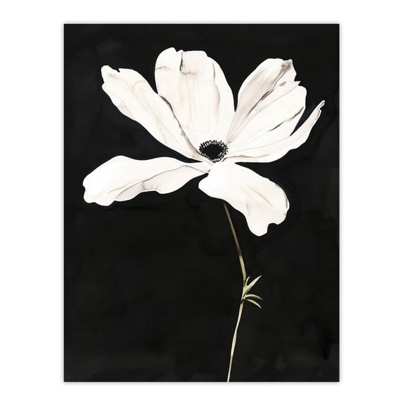 Artery8 White Flower Bloom Black Background Watercolour Living Room Extra Large XL Wall Art Poster Print