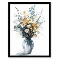 Artery8 Wildflower Bouquet in Vase Watercolour Painting For Living Room Art Print Framed Poster Wall Decor 12x16 inch