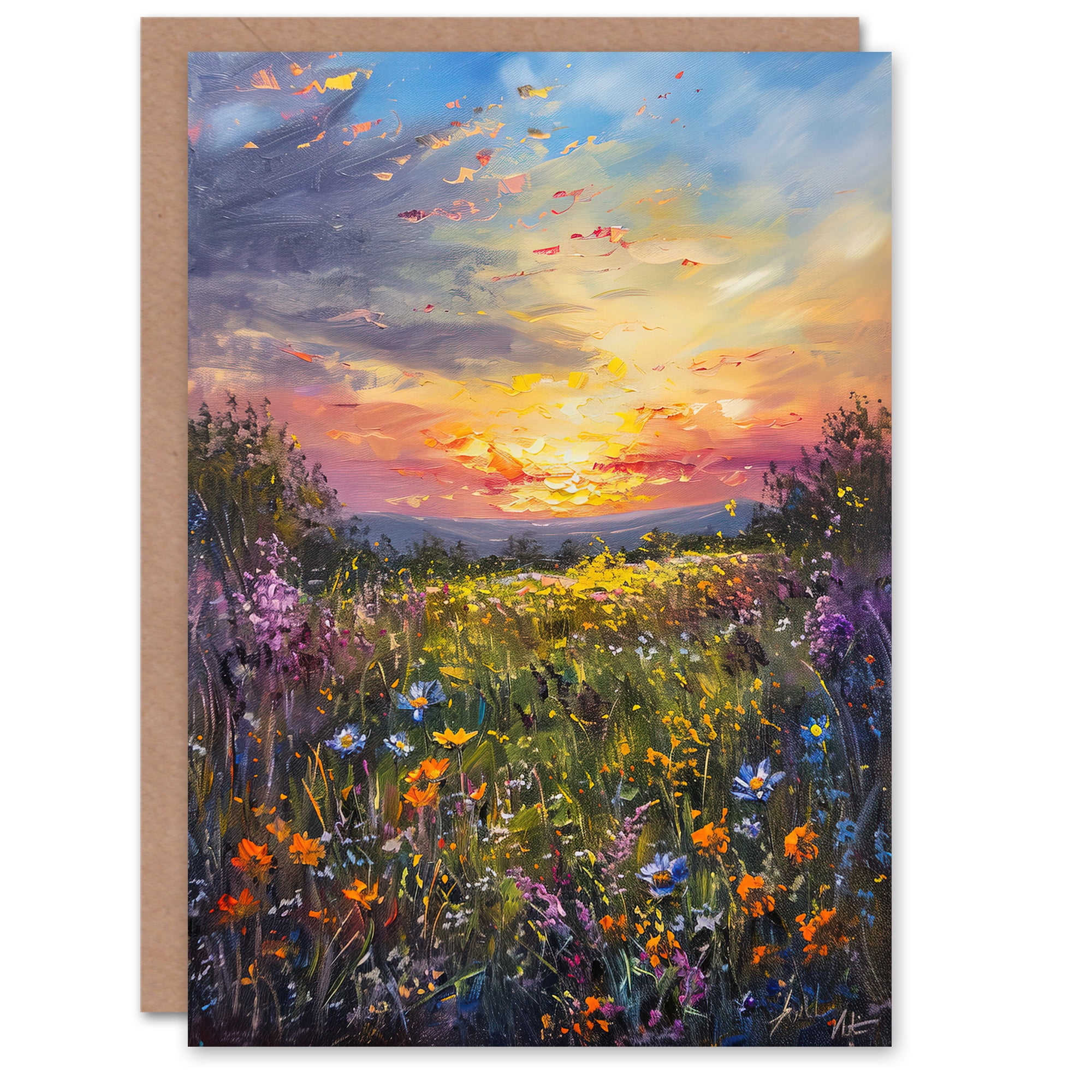 Artery8 Grußkarte 'Wildflower Meadow At Sunset' - 17,5x12,5 Cm, Blanko, Mit Umschlag