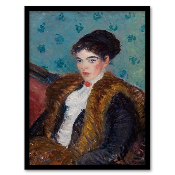 Artery8 William James Glackens Girl with Fox Furs Framed Wall Art Print Home Décor A4