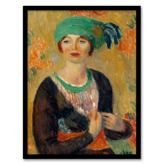 Artery8 William James Glackens Portrait of a Girl in Green Turban Framed Wall Art Print Home Décor A3