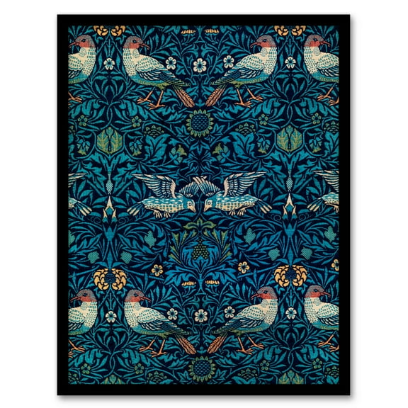 Artery8 William Morris Birds and Flowers Blue Pattern Framed Wall Art Print Home Décor A4