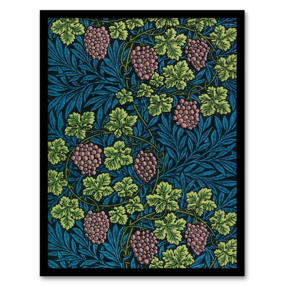 Artery8 William Morris Grape Vine and Leaves Pattern Framed Wall Art Print Home Décor A4