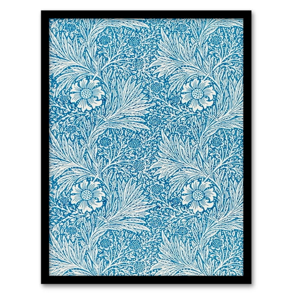 Artery8 William Morris Marigold Flower Blue Pattern Framed Wall Art Print Home Décor A4