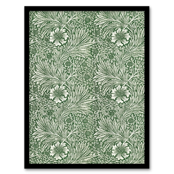Artery8 William Morris Marigold Flower Green Pattern Framed Wall Art Print Home Décor A4