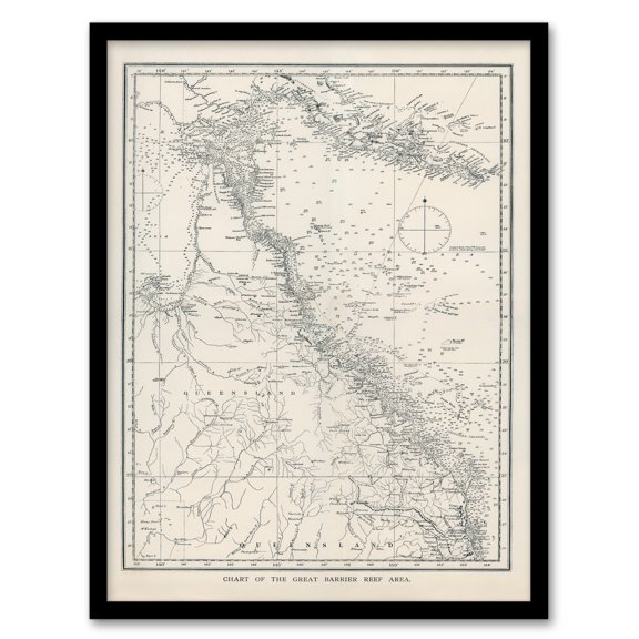 Artery8 William S Kent Great Barrier Reef Area Chart Map Framed Wall Art Print Home Décor A4