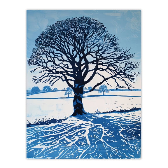 Artery8 Winter Oak Tree Silhouette Snow Field Landscape Living Room Unframed Wall Art Print Poster Home Decor Premium