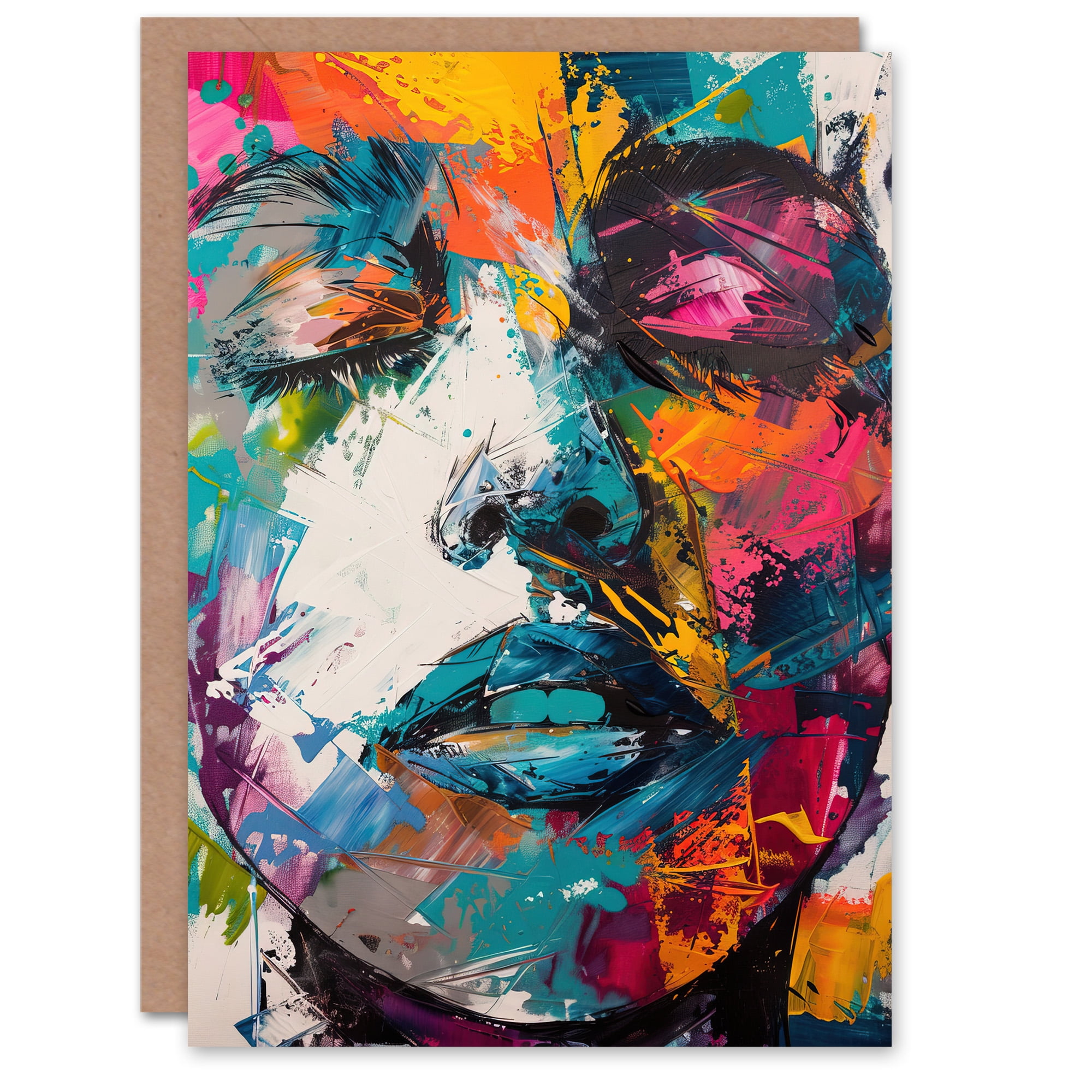 Artery8 Woman Face Colourful Portrait Oil Painting Greeting Birthday ...