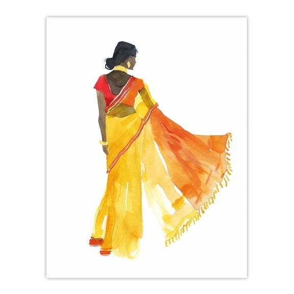 Artery8 Woman in Orange Yellow Saree Hindu Muslim Skirt Living Room Extra Large XL Wall Art Poster Print