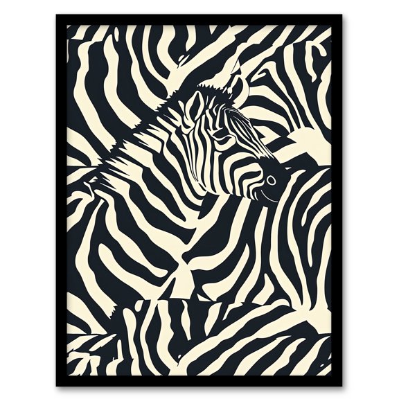 Artery8 Zebra in Stripes Illustration Animal Pattern Living Room Bathroom Artwork Framed Wall Art Print A4
