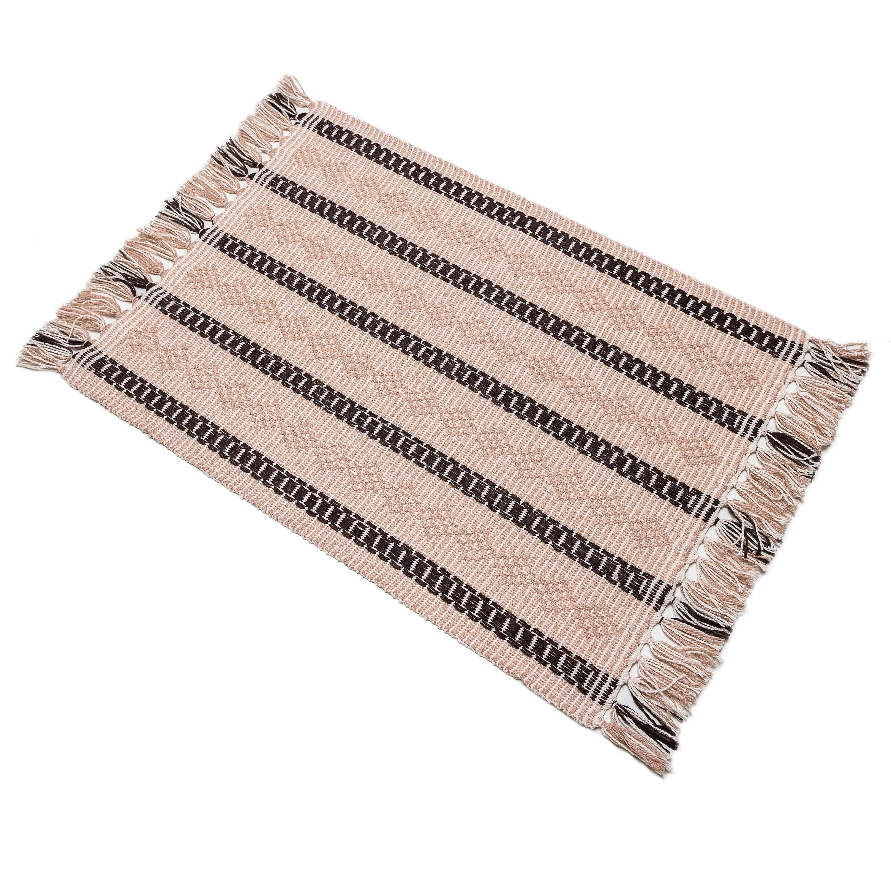 Artesanal Striped Raffia Placemat 12”x18” – 100% Cotton for Stylish Home Decor
