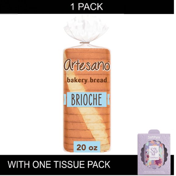 Artesano Brioche Style Bakery Bread Soft and Fluffy Made with Real Butter & Milk 20 oz with Tissue Pack