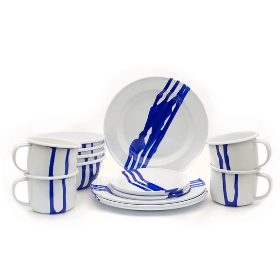 Artesano Home Decor Hand-Painted Enamelware - Blue Abstract - 16 Pieces