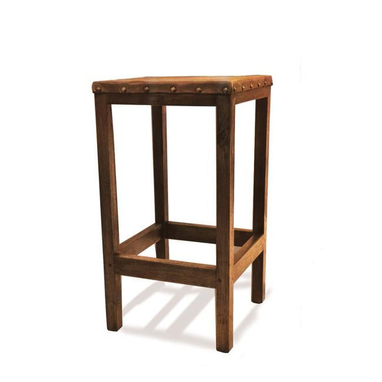 Artesano Iron Works FWC0010 Solid Reclaimed Wood & Leather Backless Bar Stool (30-in Seat Height) - Brown