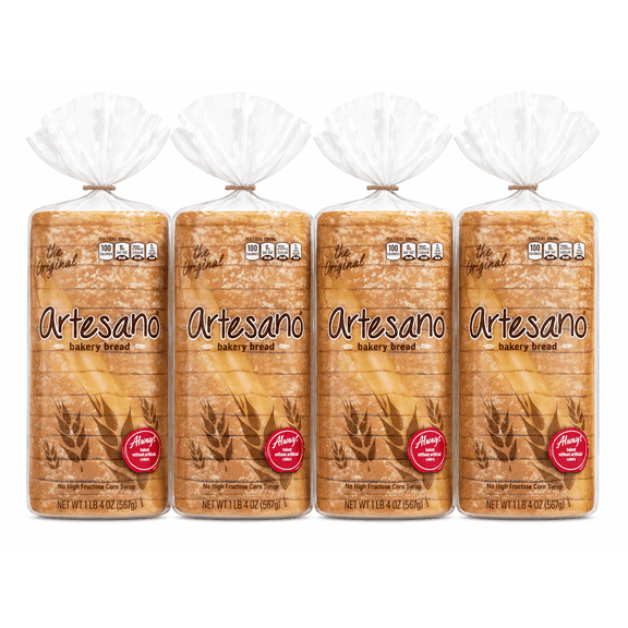 Artesano Original White Bread Pre-Sliced White Sandwich Bread, 20 oz (Pack of 4)