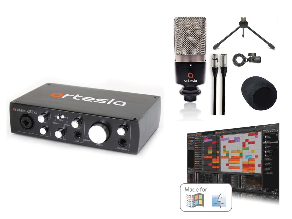 Artesia BE-REC Recording Bundle w/ A22XT 2.0 USB Audio Interface + AMC 10 Condenser Microphone with Pop Filter and XLR Cable